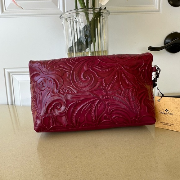 Patricia Nash Valerie Tooled Leather Fold-Over Wristlet- Magenta - Picture 3 of 12